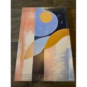 Abstract Geometric Art Painting Modern Mid Century Style Wall Decor Orange Blue